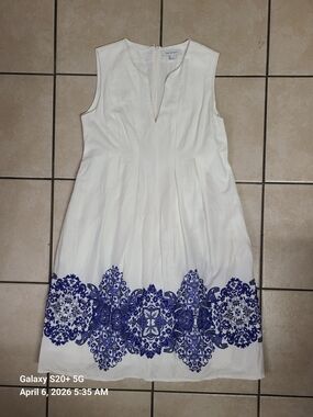 Sleeveless White Dress with Blue Pedro Del Hierro